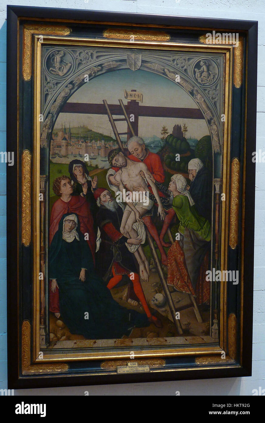 „El Descendimiento“, ein Meisterwerk im Museo de Zamora, zeigt die religiöse Szene des Abstiegs Christi vom Kreuz. Das Gemälde fängt die Emotionen und Leiden dieses Moments in komplexen Details und lebendigen Farben ein. Stockfoto