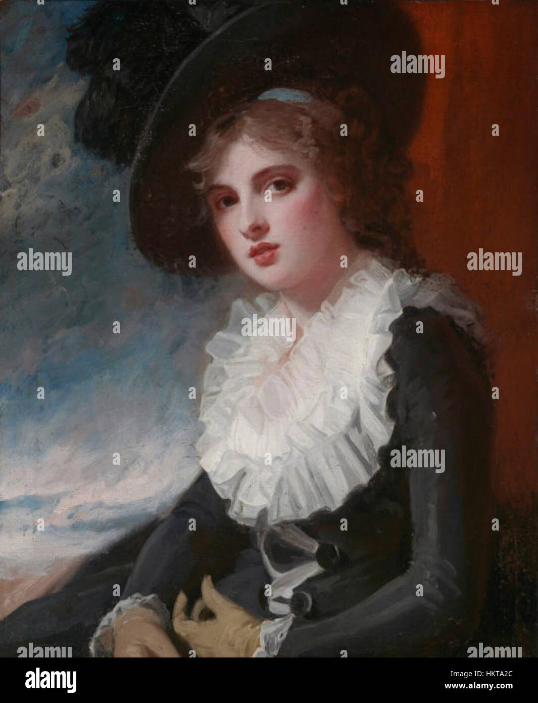 Dieses Porträt von Emma Hart, die später Lady Hamilton wurde, wurde von George Romney gemalt. Es ist Teil der Rothschild-Sammlung im Museum of Fine Arts in Boston. Das Stück fängt die berühmte englische Schönheit und Muse in ihren frühen Jahren ein. Stockfoto
