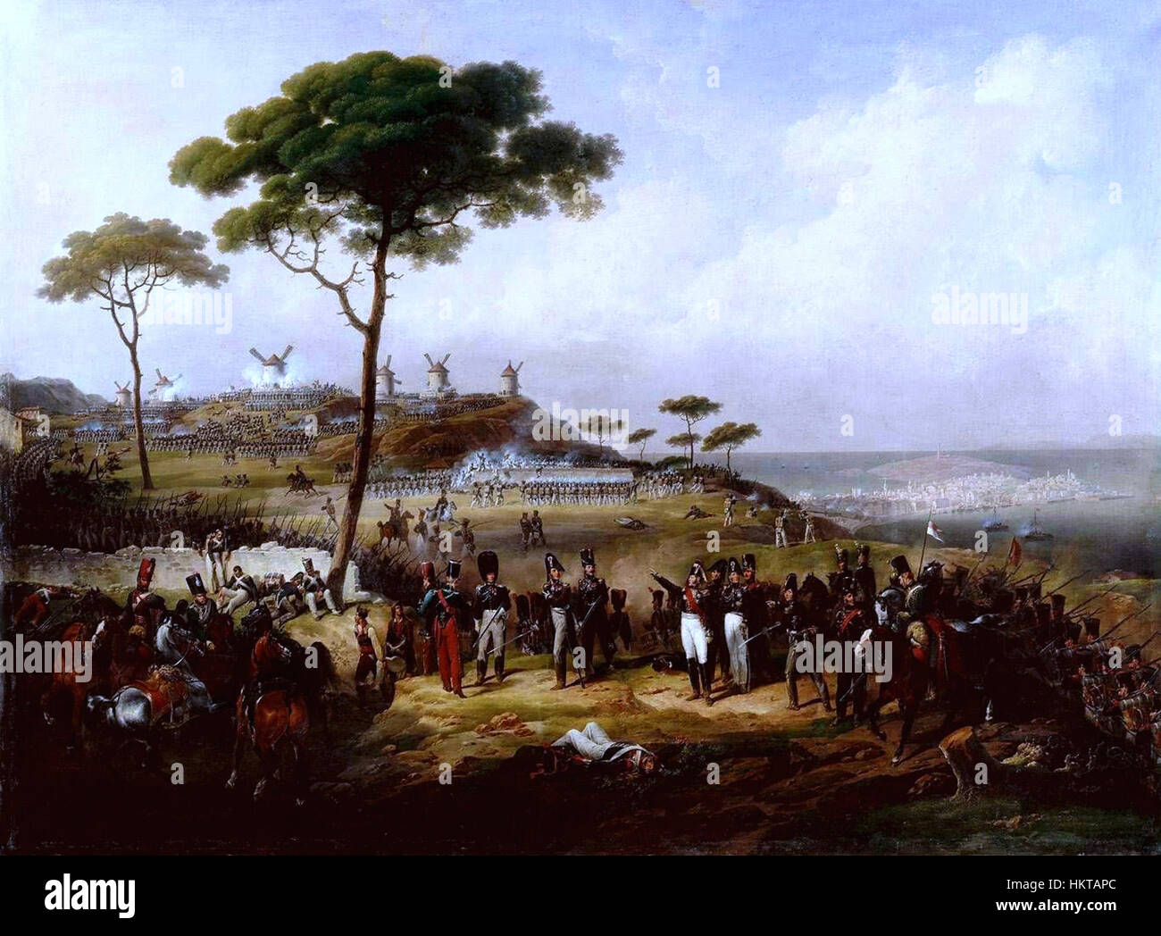 Dieses Kunstwerk zeigt eine Episode der französischen Intervention in Spanien im Jahr 1823, ein bedeutendes Ereignis in der spanischen und europäischen Geschichte. Die Intervention war Teil der Bemühungen Frankreichs, die spanische Monarchie nach dem Spanischen Unabhängigkeitskrieg wiederherzustellen und die politische und militärische Dynamik der damaligen Zeit hervorzuheben. Stockfoto