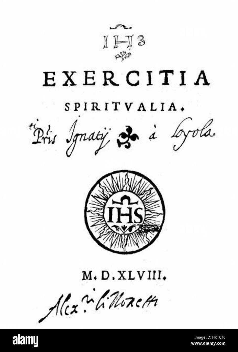 „Exercitia Spiritualia“ ist ein bedeutender religiöser Text des heiligen Ignatius von Loyola, der sich auf spirituelle Übungen konzentriert, die darauf abzielen, den eigenen Glauben und das Verständnis christlicher Prinzipien zu vertiefen. Die erste Ausgabe dieses Werkes trug dazu bei, christliche spirituelle Praktiken jahrhundertelang zu prägen. Stockfoto