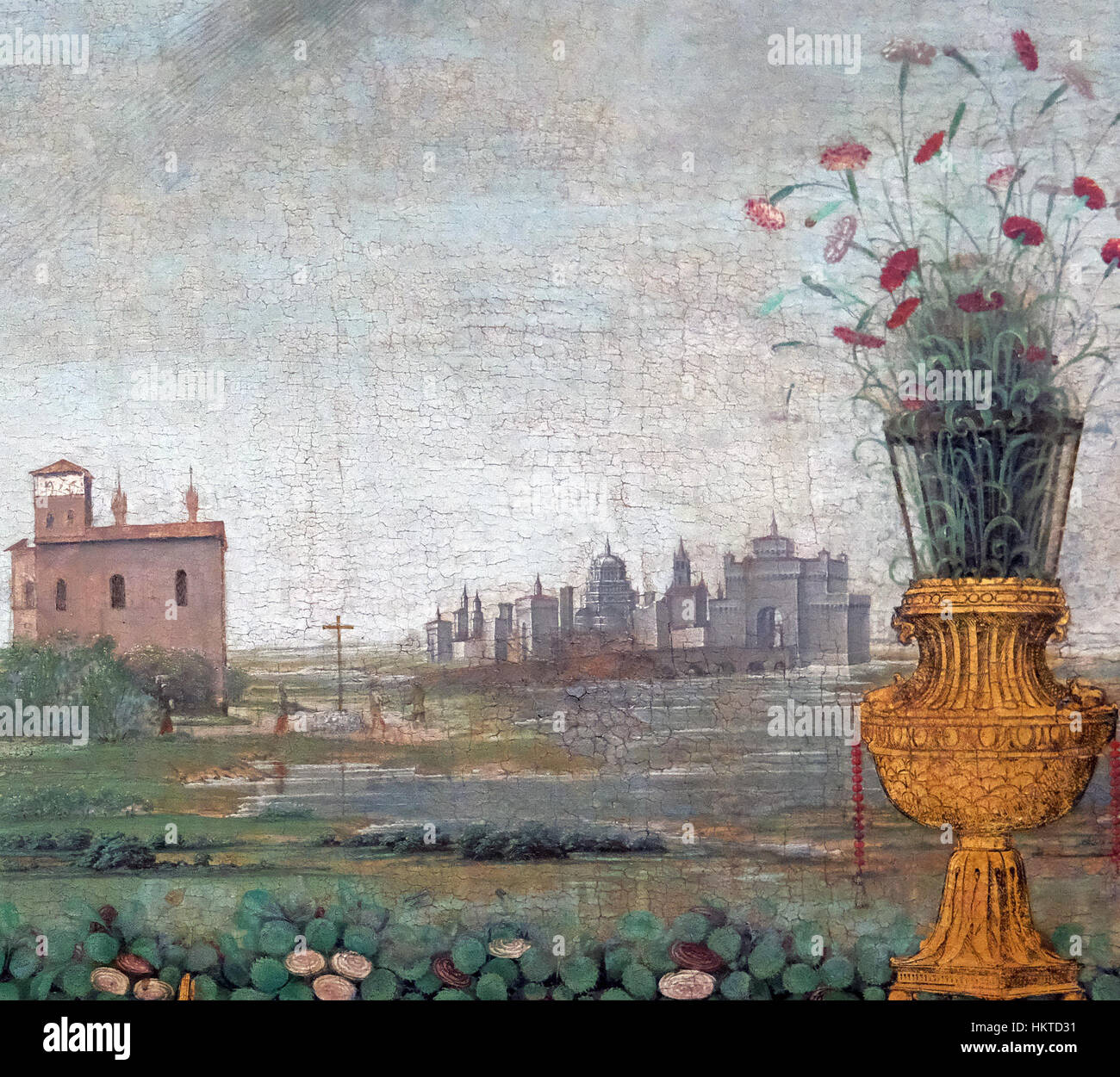 Dieses Stück, das im Louvre untergebracht ist, ist ein detaillierter Abschnitt einer größeren Verkündigungsszene eines unbekannten Künstlers, der den Moment feststellt, in dem der Engel Maria ihre Rolle als Mutter Jesu ankündigt. Das Werk repräsentiert die hohe Kunst der religiösen Kunst der Renaissance. Stockfoto