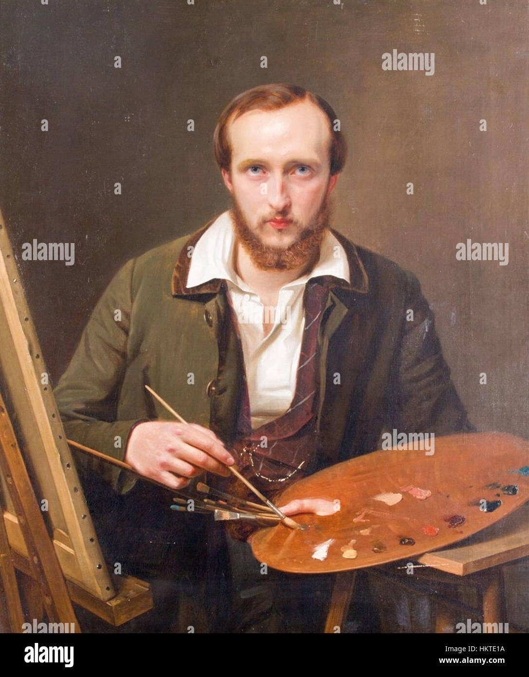 Felix Schadow (Attr) Selbstportrait Mit Palette Stockfoto