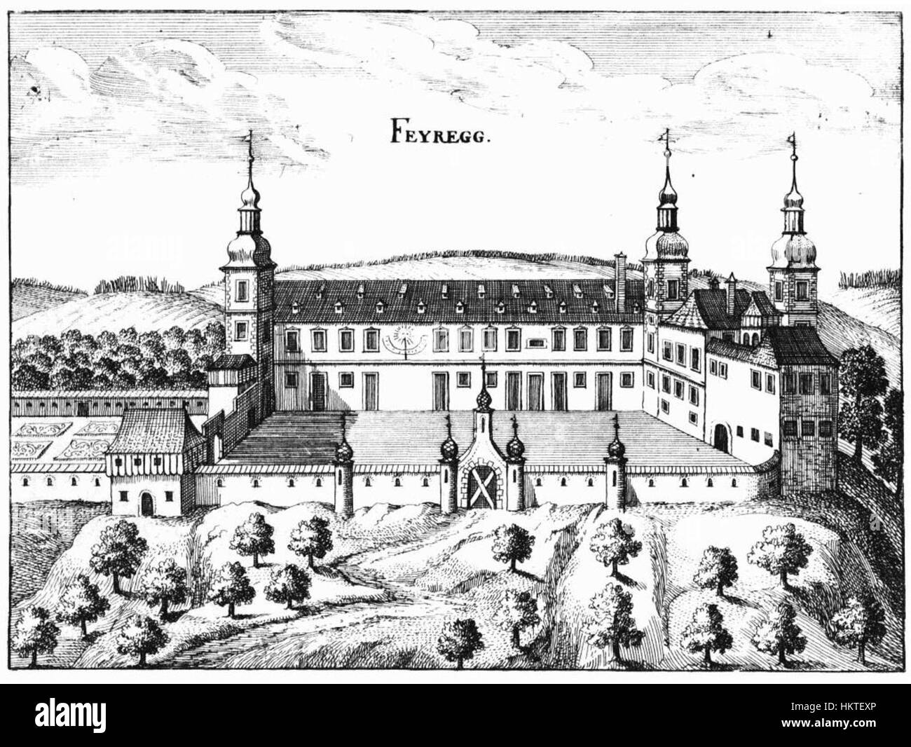 Feyregg-neu ist eine Darstellung einer ländlichen Siedlung, die das Wesen des Lebens im frühen 20. Jahrhundert erfasst. Das Gemälde zeigt ländliche Architektur und traditionellen Lebensstil in einem nostalgischen und realistischen Stil. Stockfoto