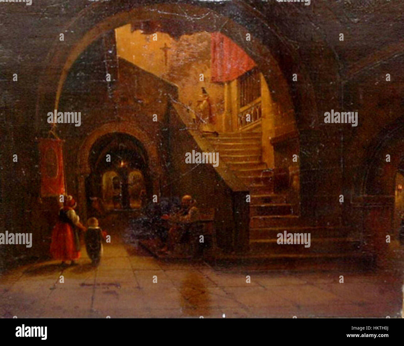 „Fontainieu-Saint-Victor“ ist ein historisches Gemälde, das eine ruhige Landschaft mit pastoralen Elementen darstellt. Der Künstler fängt die natürliche Schönheit und das ländliche Leben der Region ein und bietet einen Einblick in die Vergangenheit durch detaillierte Pinselarbeiten und realistische Darstellung der Landschaft. Stockfoto