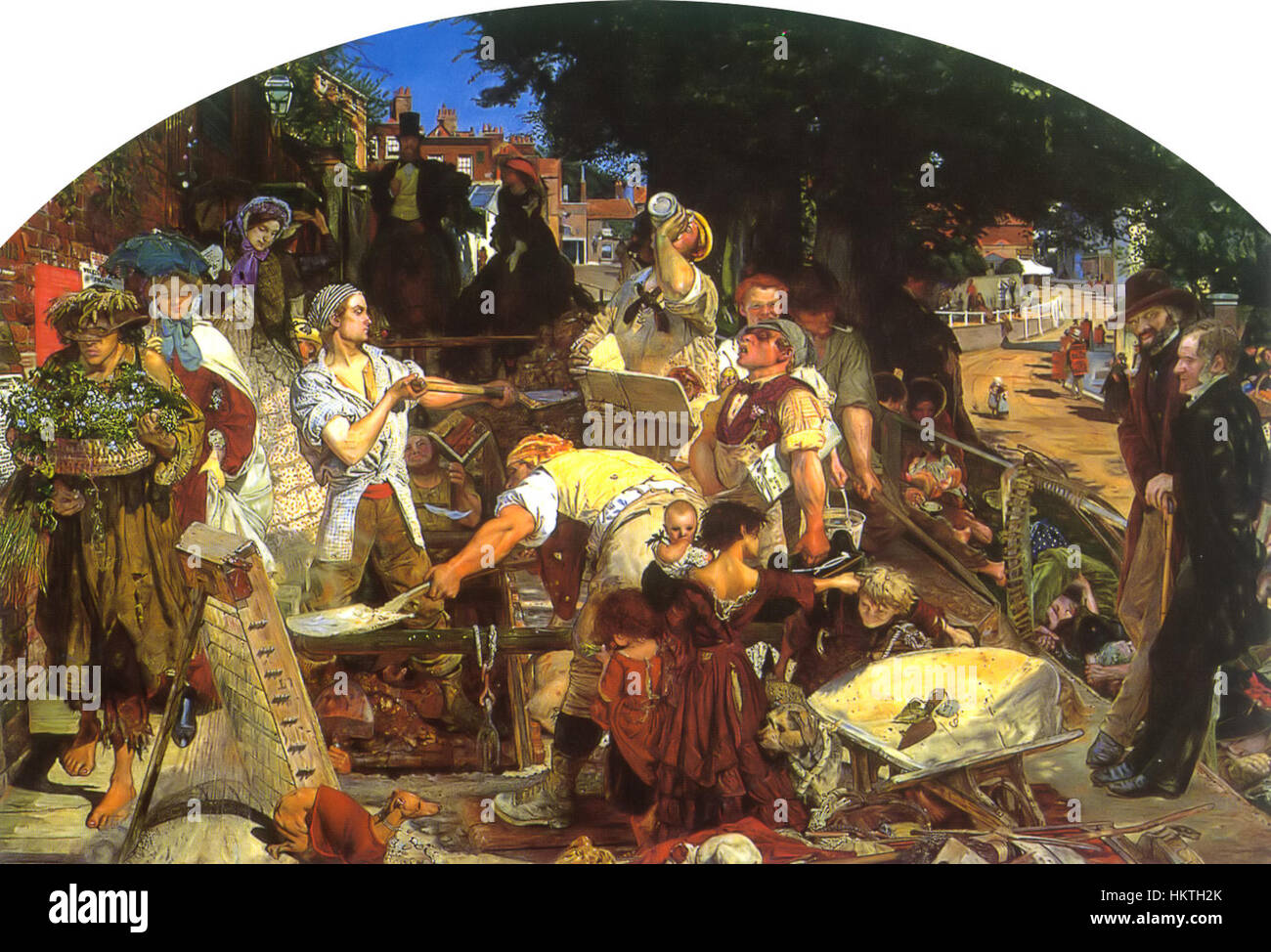 * Work* von Ford Madox Brown ist ein bedeutendes viktorianisches Gemälde, das das Thema Arbeit und soziale Klasse untersucht. Es präsentiert Arbeiter, die körperlich arbeiten, und bietet Kommentare zu den sozialen Bedingungen im England des 19. Jahrhunderts. Stockfoto