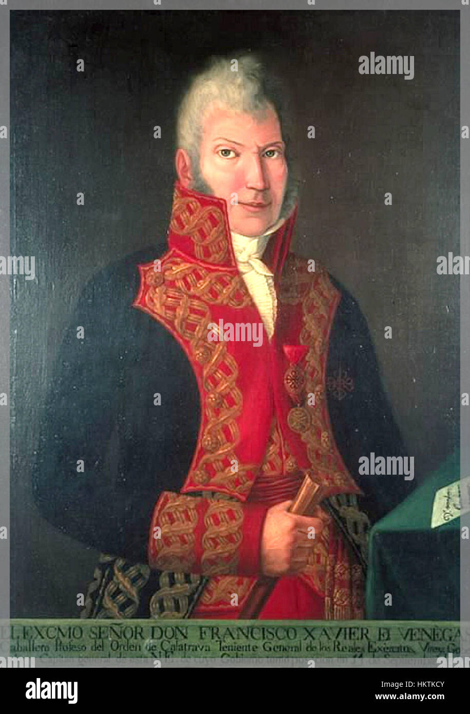 Francisco Xavier Venegas war ein spanischer Militäroffizier und Kolonialverwalter. Dieses Porträt spiegelt wahrscheinlich seine Rolle im spanischen Militär und seine Regierungsführung im 18. Jahrhundert wider. Stockfoto