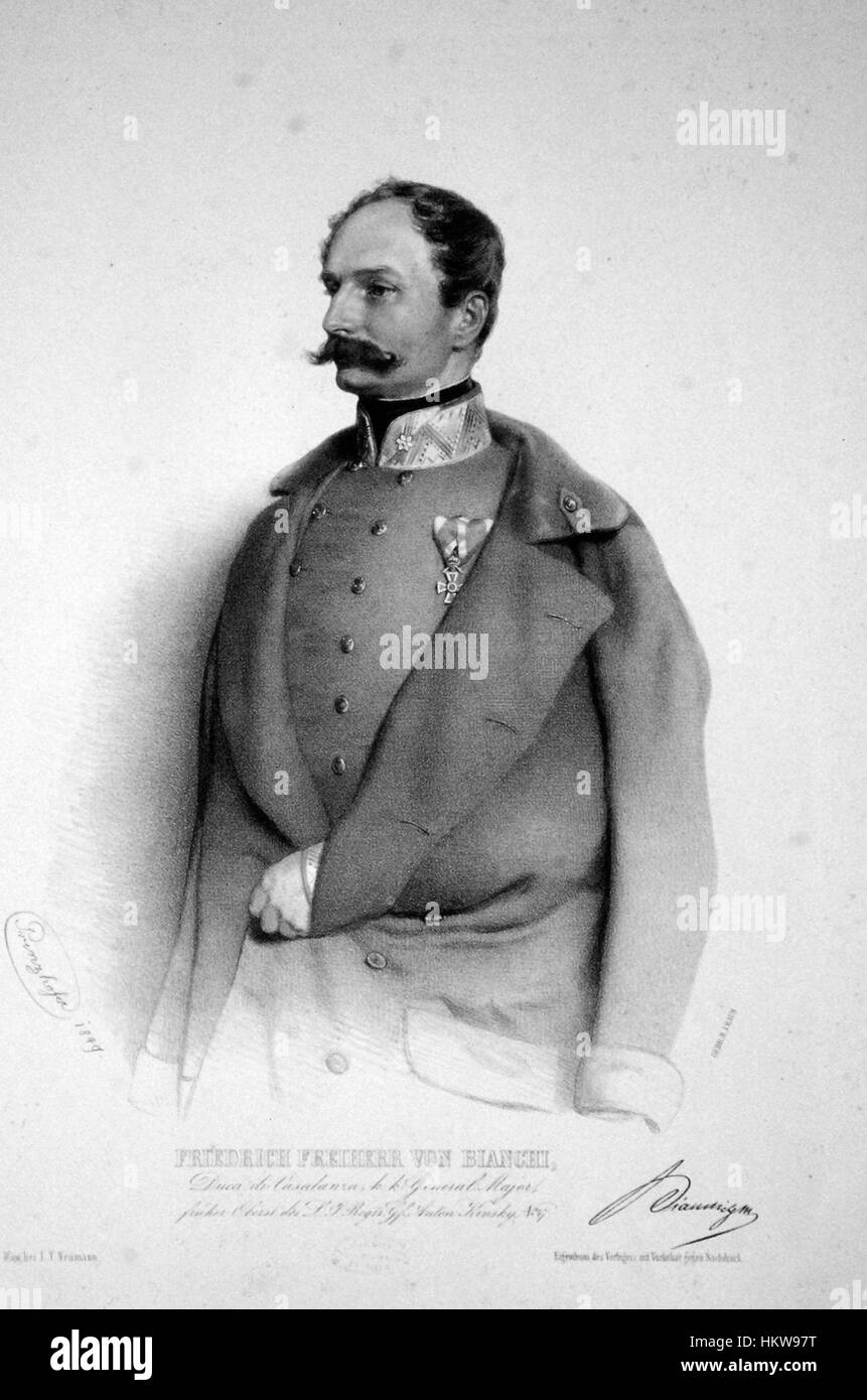 Friedrich von Bianchi Prinzhofer war ein bedeutender Künstler, wahrscheinlich aus dem 19. Jahrhundert. Sein Werk spiegelte die künstlerischen Bewegungen der Zeit wider, darunter Romantik und historische Themen, die oft von lebhaften Emotionen und historischer Genauigkeit geprägt waren. Stockfoto