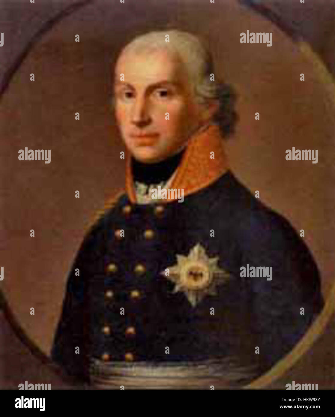 Ein historisches Porträt Friedrich Wilhelm III. Von Darbes, das den preußischen König im Stil des 19. Jahrhunderts zeigt. Dieses Kunstwerk spiegelt königliche Porträts und die Kultur der europäischen Monarchie während dieser Zeit wider. Stockfoto