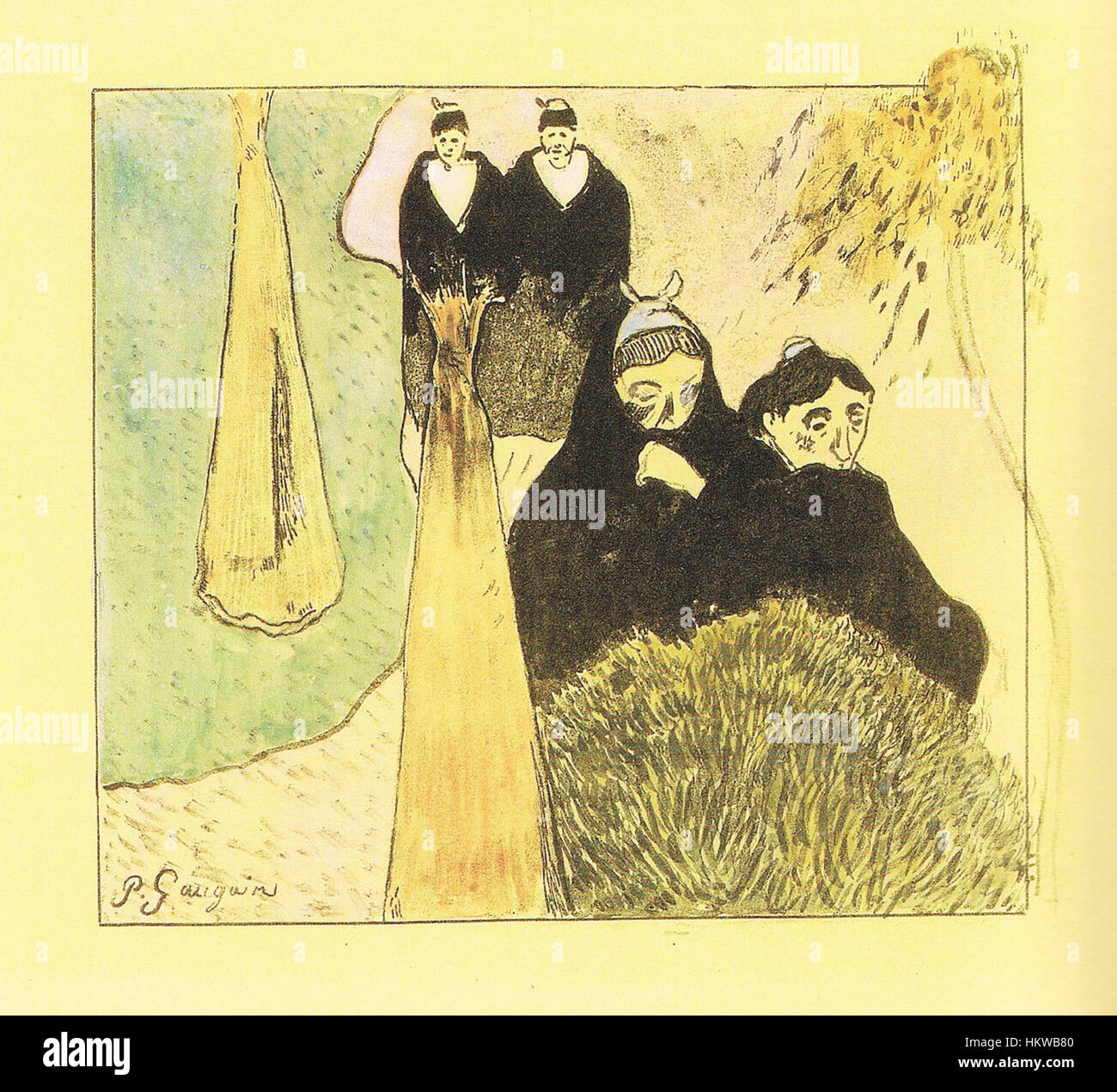 Paul Gauguins 'Suite Volpini' ist eine Serie von Drucken und Gemälden, die 1889 für die Pariser Ausstellung geschaffen wurden. Die Werke spiegeln seinen unverwechselbaren Stil wider und verbinden lebendige Farben mit tropischen Motiven, die von seiner Zeit in Tahiti inspiriert wurden, was eine bedeutende Phase in seiner postimpressionistischen Karriere markiert. Stockfoto