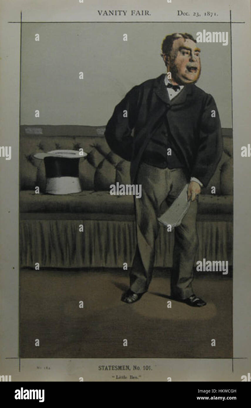 Diese Karikatur von George Cavendish-Bentinck, die in der Ausgabe von Vanity Fair vom 23. Dezember 1871 zu sehen ist, stellt den britischen Politiker humorvoll dar. Die Illustration verwendet übertriebene Merkmale und Satire, um seine öffentliche Persönlichkeit zu kommentieren. Stockfoto
