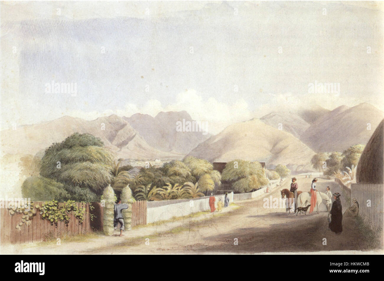 George Henry Burgess - "Upper Fort Street, Honolulu", Aquarell über Bleistift, 1867, Honolulu Academy of Arts Stockfoto