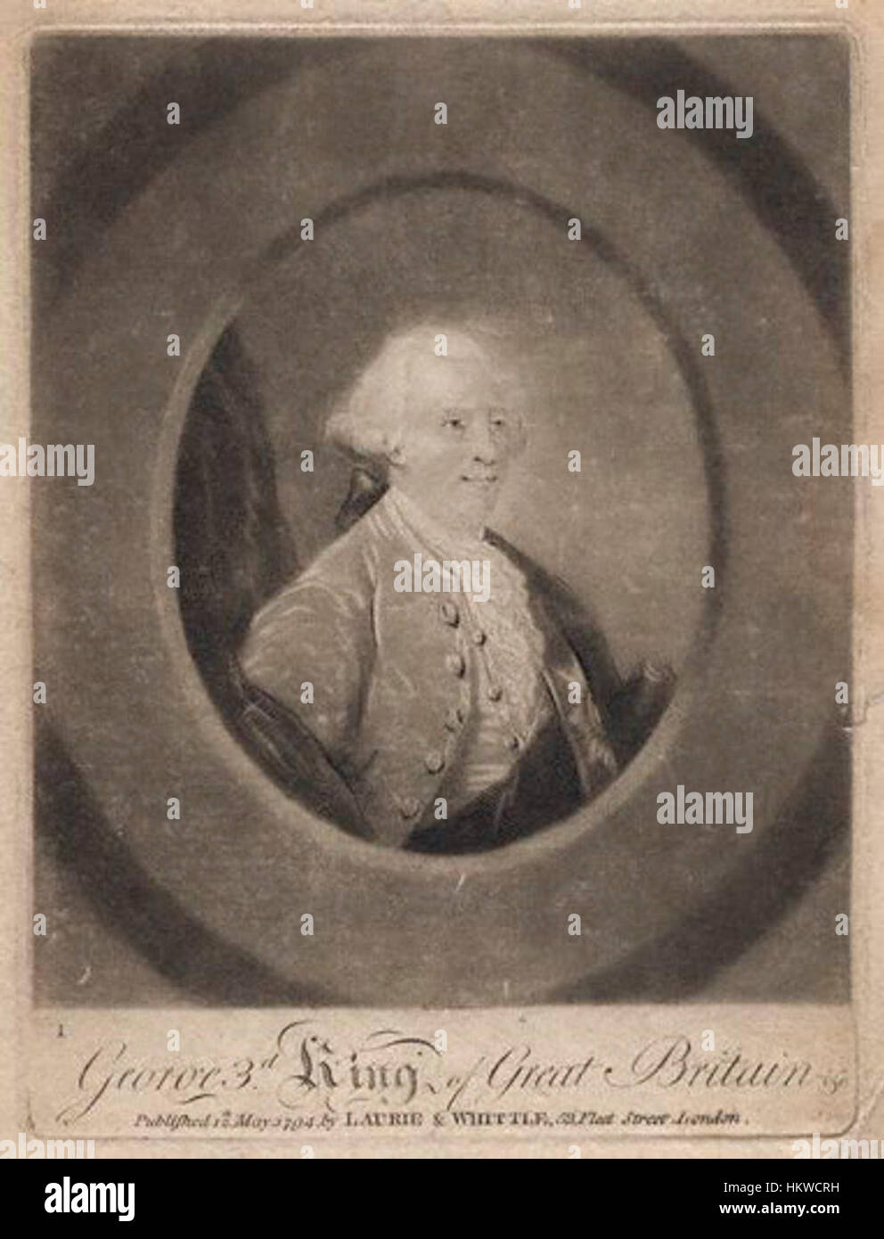 Dieses 1794 gemalte Porträt von Georg III. Stellt den König von Großbritannien während seiner Regierungszeit dar. Das Gemälde hebt seine königliche Kleidung und Haltung hervor und gibt Einblick in das königliche Porträt dieser Zeit und die Monarchie des späten 18. Jahrhunderts. Stockfoto