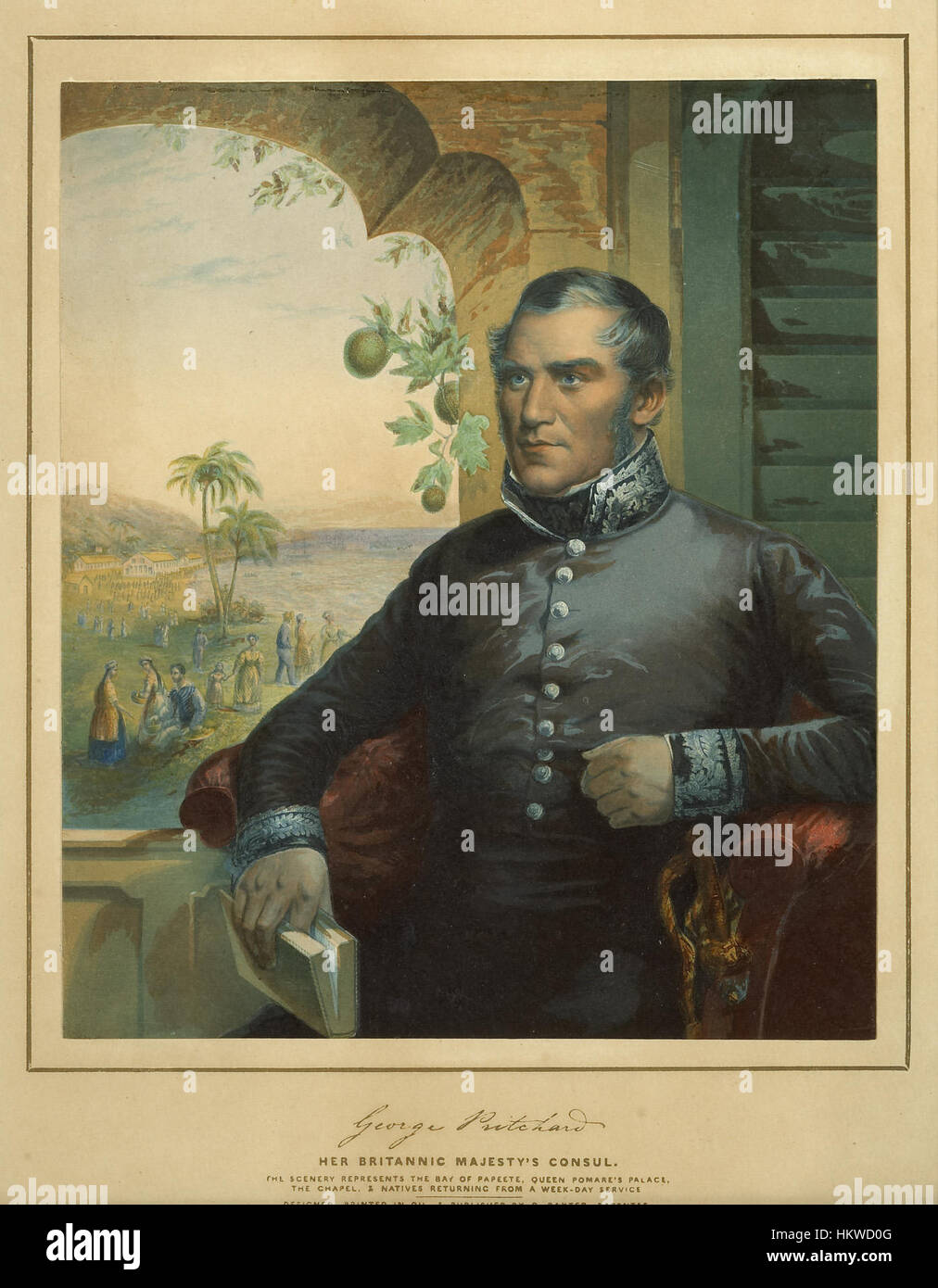 Dieses Porträt von George Pritchard, dem Konsul ihrer Britannischen Majestät, wurde 1845 von George Baxter geschaffen. Das Gemälde zeigt Pritchards diplomatische Rolle und repräsentiert den Stil der Porträtmalerei aus der Mitte des 19. Jahrhunderts. Stockfoto