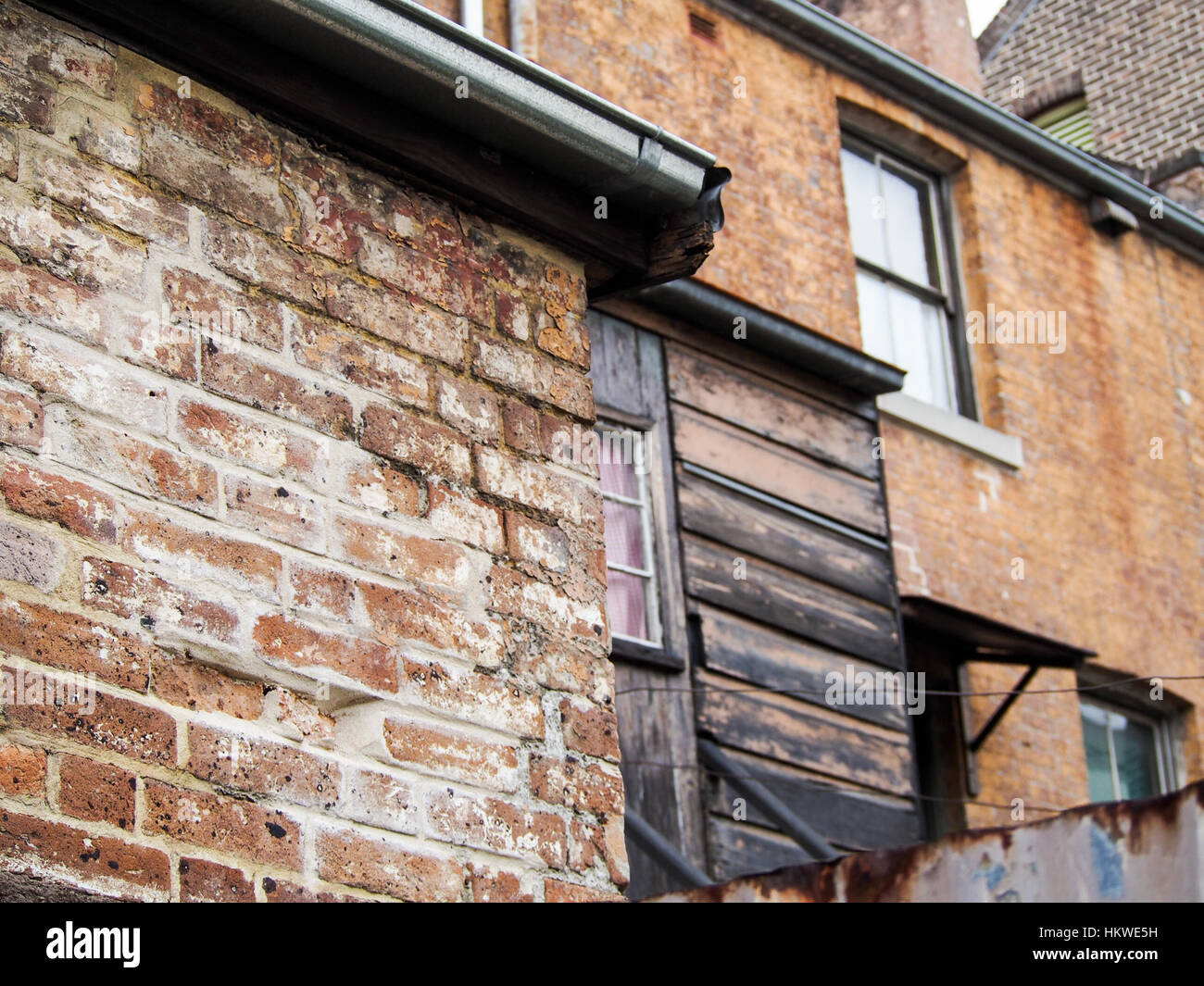 Ein Detail des historischen Backsteinbauten in Sydneys ältesten Viertel The Rocks. Stockfoto