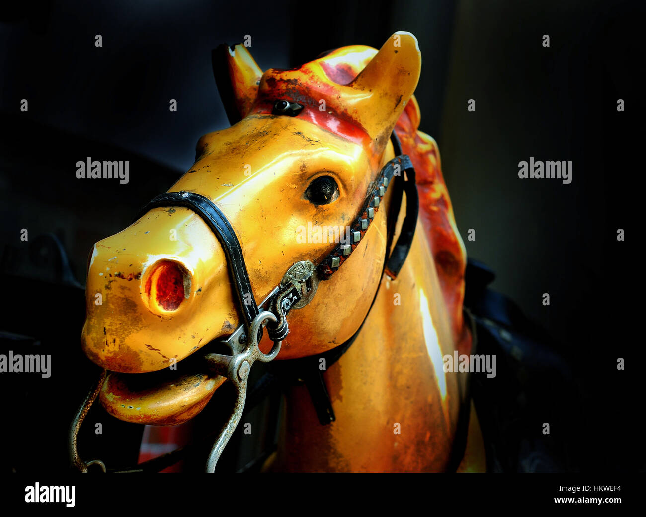 Nahaufnahme von einem Karussell-Pferd-Kopf Stockfoto