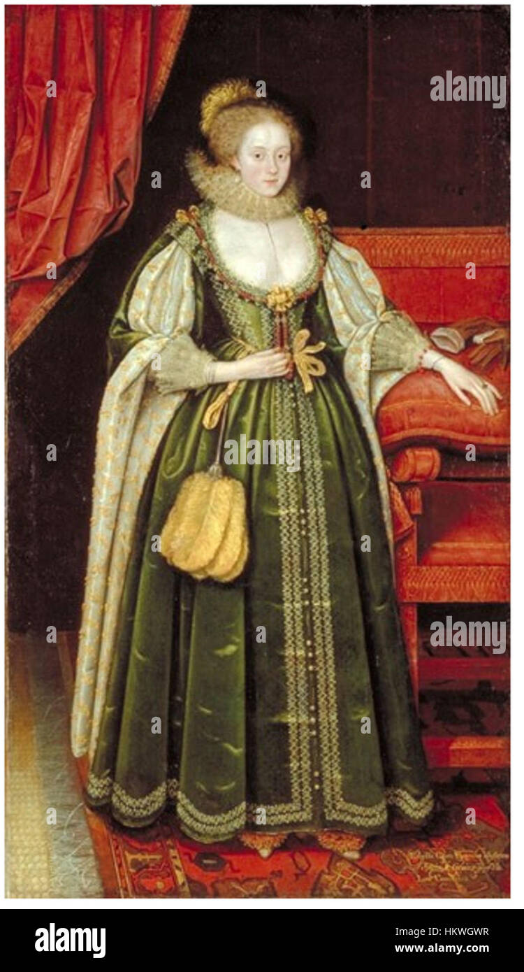 „Unbekannte Dame“ von Gheeraerts ist ein Porträtgemälde aus dem Jahr 1618, das eine modische Frau aus dem frühen 17. Jahrhundert zeigt. Die detaillierten Arbeiten beleuchten Kleidung, Haltung und Eleganz der Zeit. Stockfoto