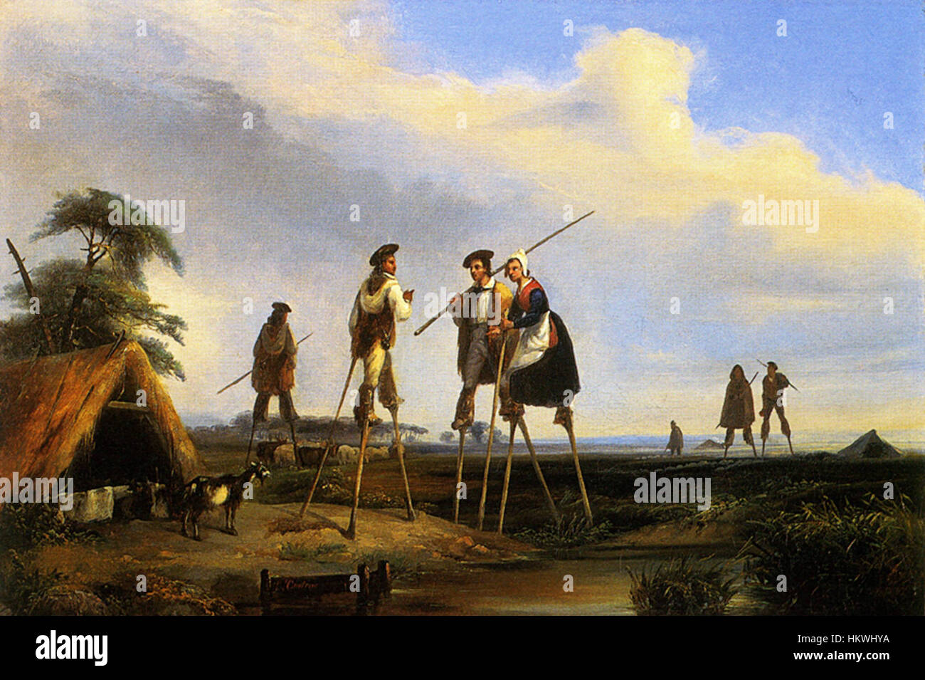 Das Kunstwerk „GintracLandes“, das einem unbekannten oder weniger bekannten Künstler zugeschrieben wird, spiegelt Stile des frühen 20. Jahrhunderts mit Einflüssen aus europäischen Landschaften und figurativen Elementen wider und zeigt einzigartige Interpretationen des ländlichen Lebens und der natürlichen Schönheit. Stockfoto