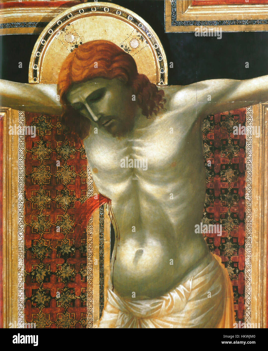 Giotto di Bondones „Kruzifix“ ist ein bahnbrechendes Werk der Kunst der frühen Renaissance, das die Kreuzigung Christi darstellt. Das Gemälde, das für seinen Realismus und seine emotionale Tiefe bekannt ist, spiegelt die religiösen Themen dieser Zeit wider. Stockfoto