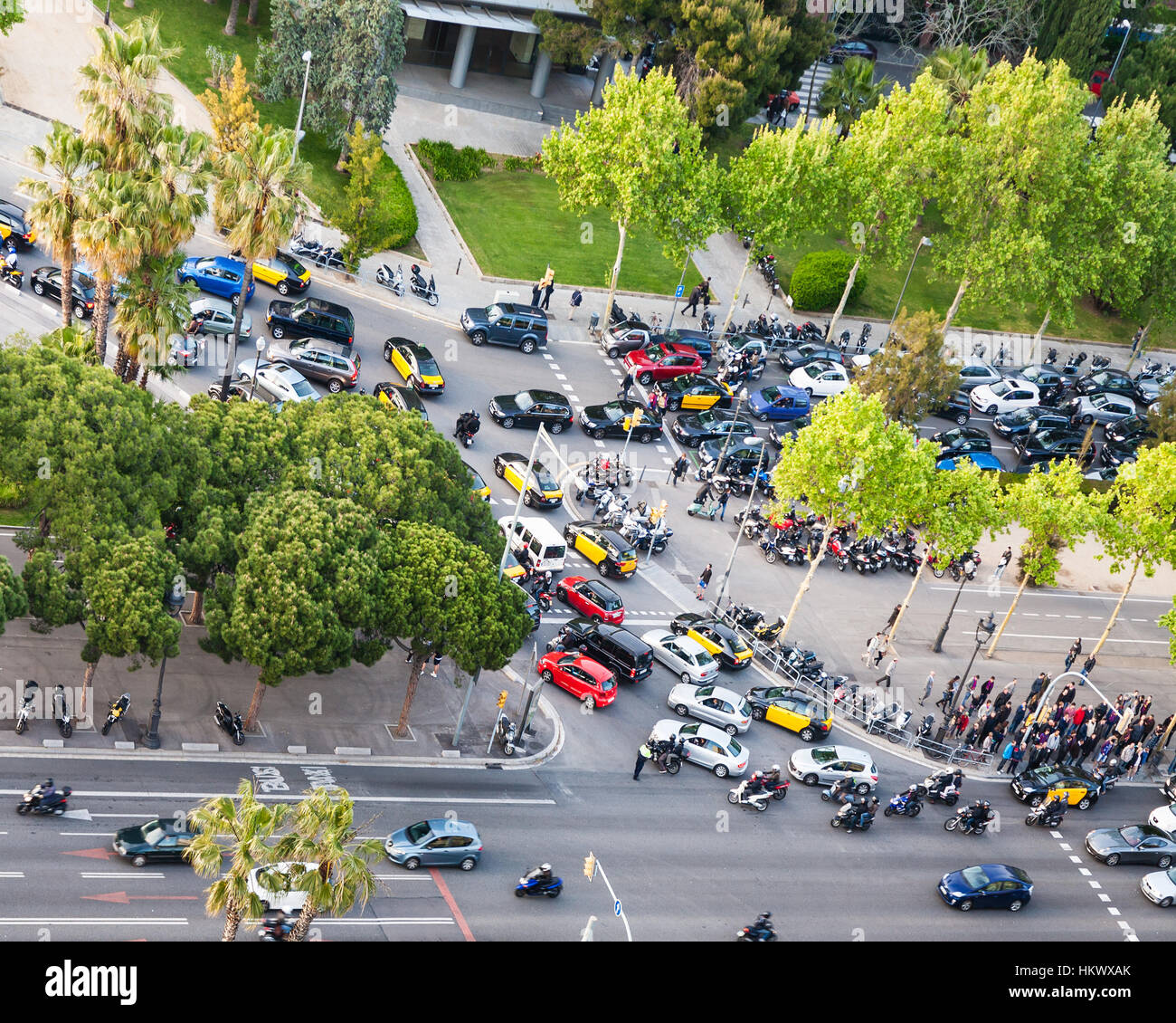 über Ansicht von Traffic jam an der Avinguda Diagonal in Barcelona Stadt Abend Stockfoto