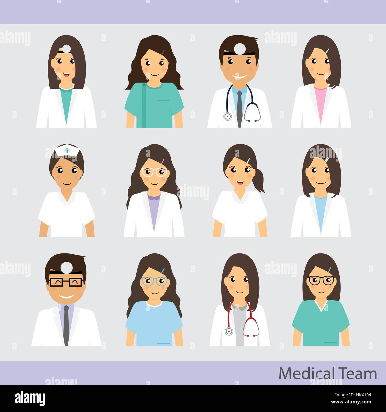 Satz von Cartoon Ärzteteam (Zahnarzt, Ärzte und medizinisches Personal). Vektor-Illustration. Stock Vektor