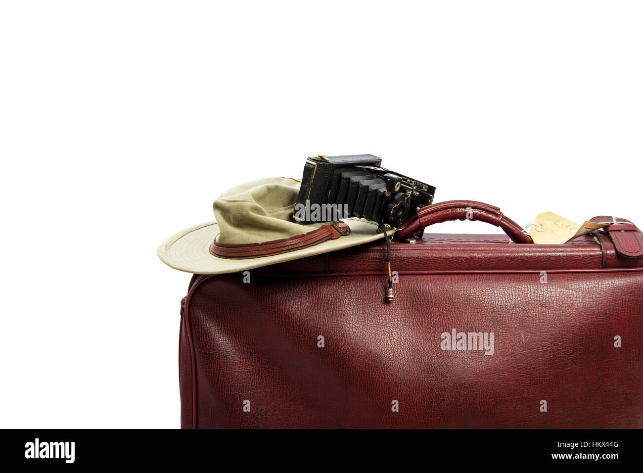 Alte Vintage braun Leder Koffer bereit für die Reise Stockfoto