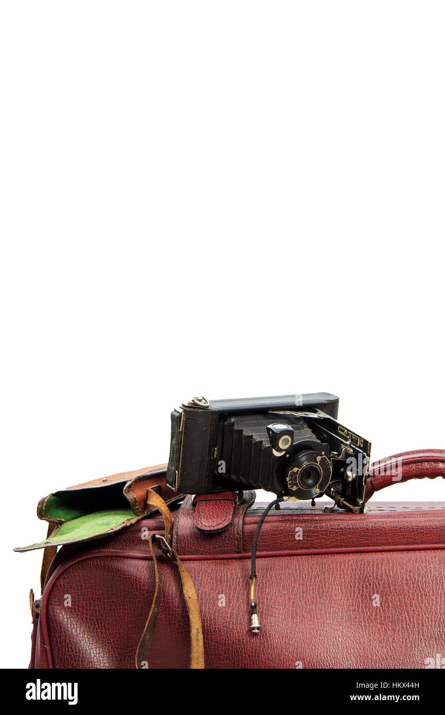 Alte Vintage braun Leder Koffer bereit für die Reise Stockfoto