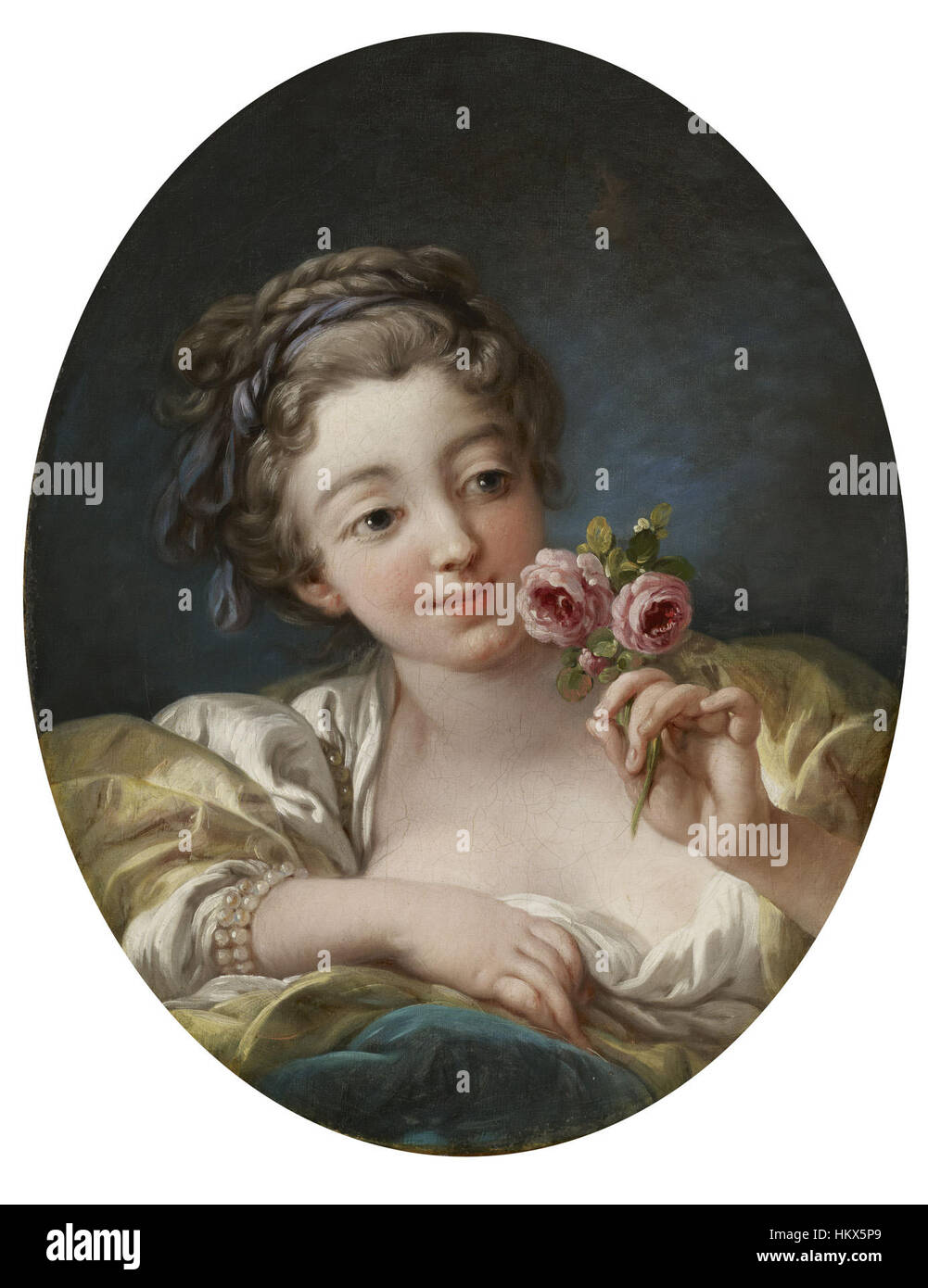 Mädchen mit Rosen - Boucher 1760er Jahre Stockfoto