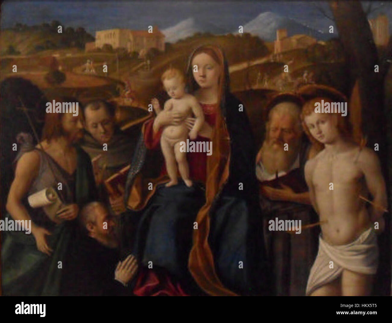 Girolamo da Santacroce, Madonna con Bambino, Santi e donatore Stockfoto