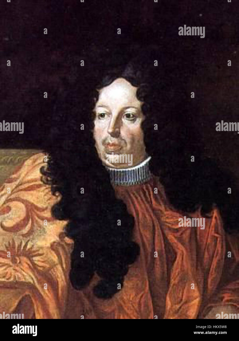Dieses Porträt von Girolamo de Mari, Doge von Genua, zeigt die würdevolle Führung des venezianischen Herrschers aus dem 17. Jahrhundert. De Maris Einfluss als Führer der Republik Genua zeigt sich im formalen und edlen Stil dieses Porträts, das den Höhepunkt der genuesischen politischen Macht während dieser Zeit darstellt. Stockfoto