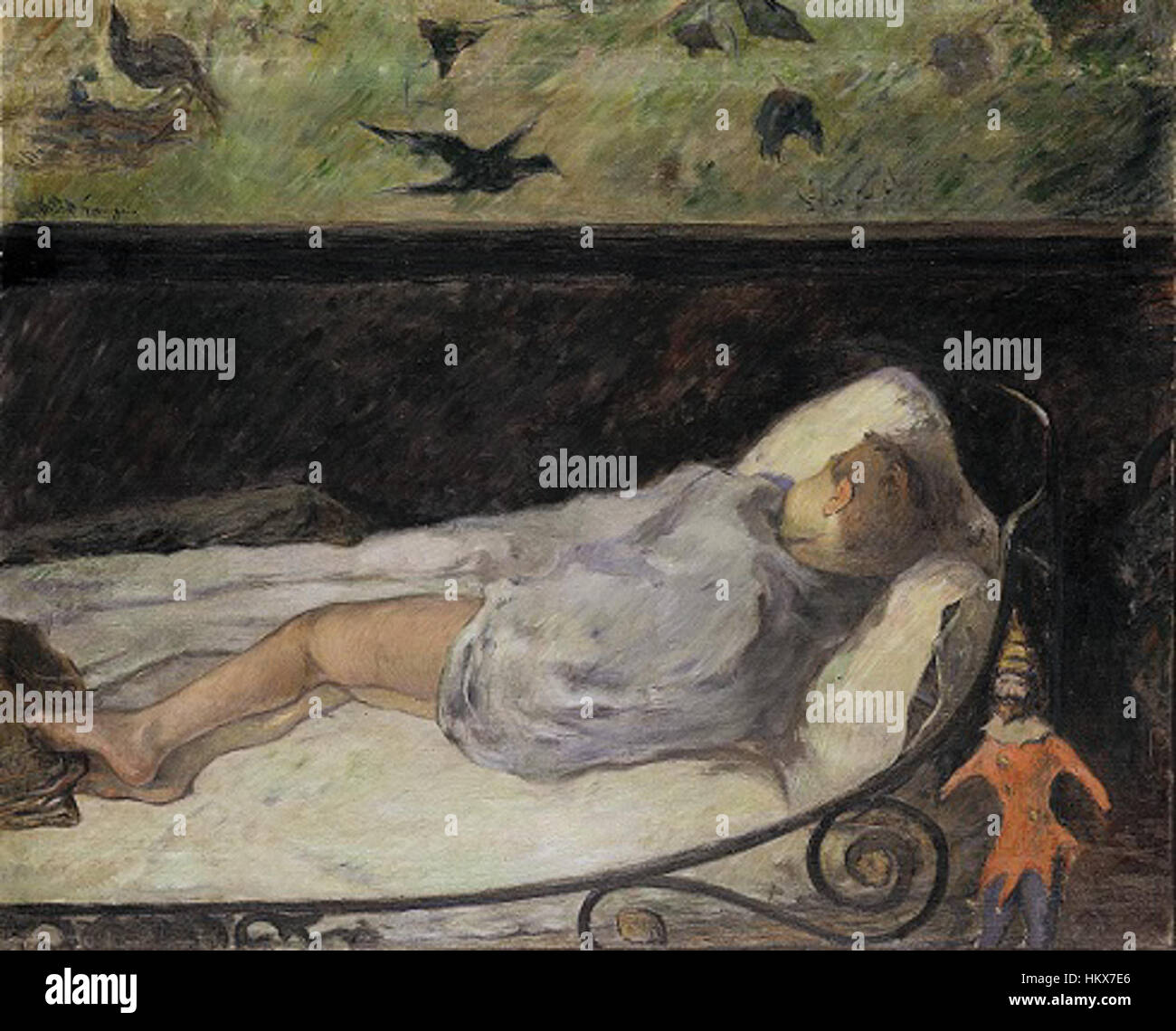 Paul Gauguins Gemälde „der kleine träumt“ aus dem Jahr 1881 zeigt eine traumhafte und heitere Szene, in lebendigen Farben, die seinen einzigartigen Stil widerspiegeln. Dieses Werk zeigt seine frühe Beschäftigung mit postimpressionistischer Kunst und seine Verbindung zu symbolischen Themen. Stockfoto