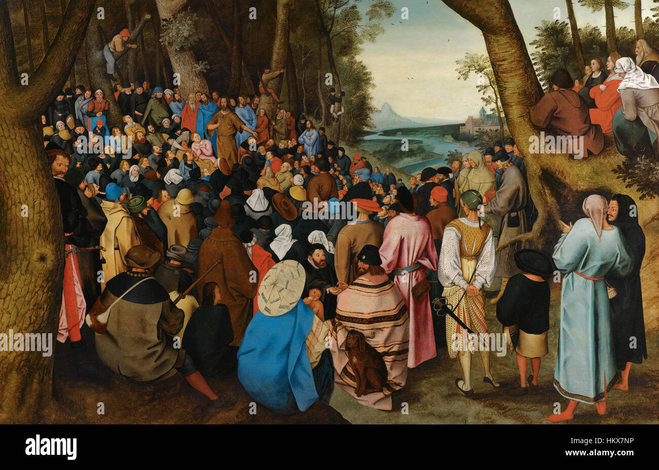 Johannes der Täufer predigt für die Massen in die Wildnis Öl auf Eiche Panel von Pieter Brueghel der jüngere Stockfoto