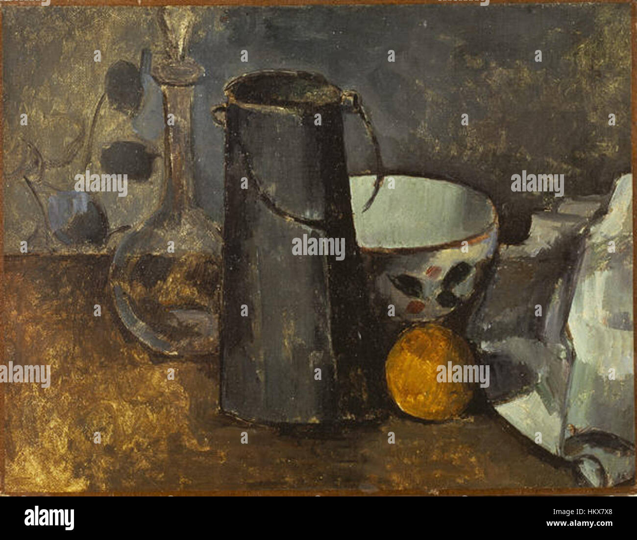 Stillleben mit Karaffe, Milchkanne, Schüssel und Orange - Cezanne 1879-80 Stockfoto