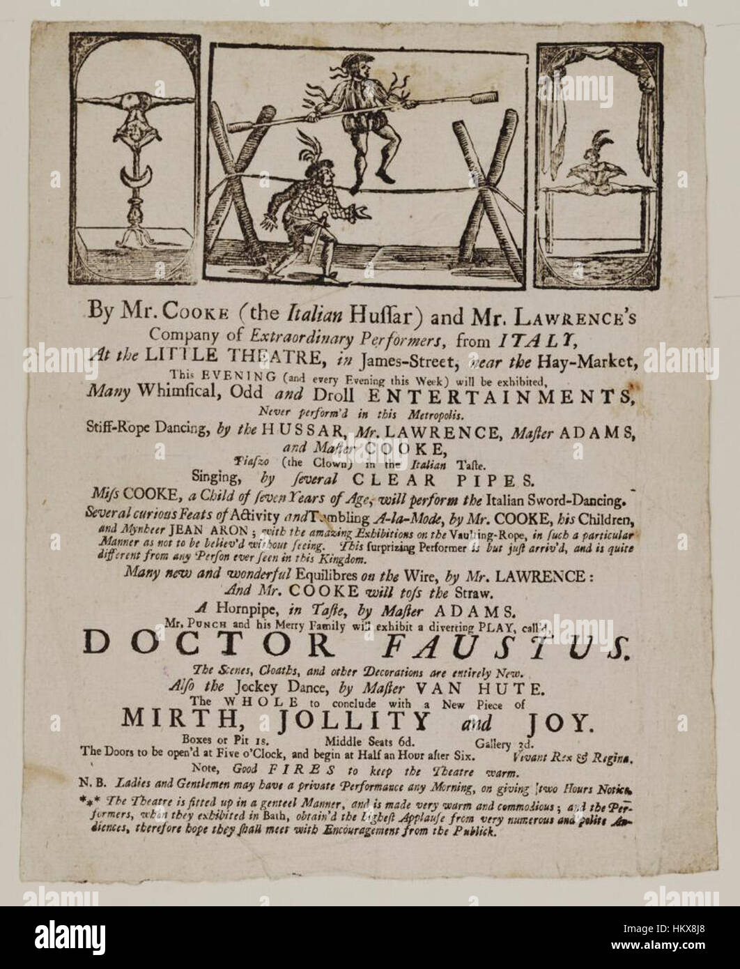 Bodleian Libraries, Programmheft des Haymarket Theatre, vor 1766, kündigt Doktor Faustus & c. Stockfoto