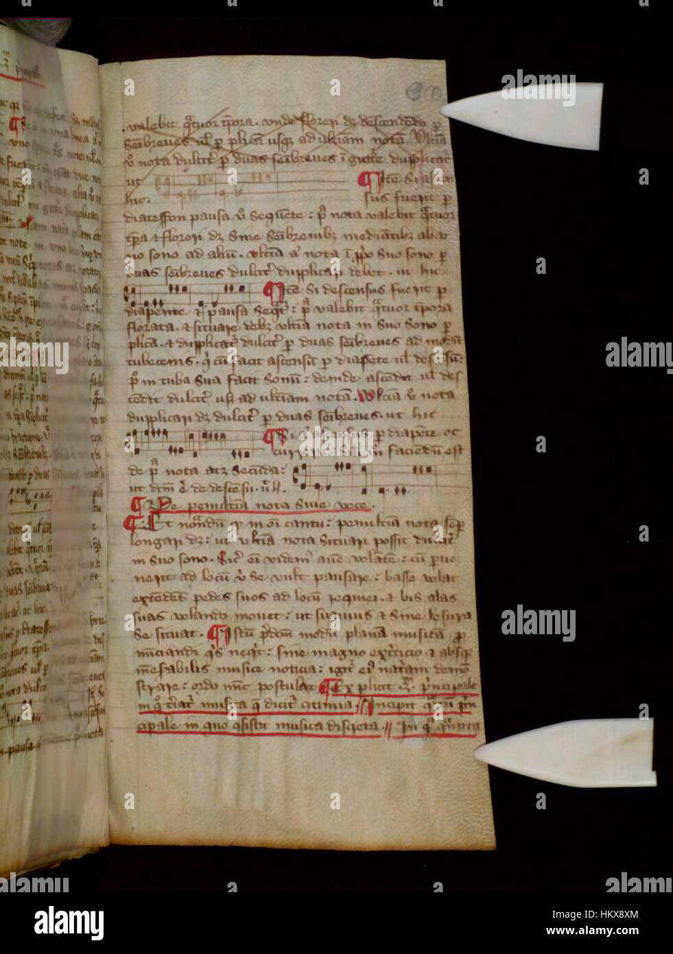 Die 38r-Seite der Bodleian Libraries enthält antike Notation, die bedeutende Beiträge zur Theorie und Praxis der frühen westlichen Musik hervorhebt. Stockfoto