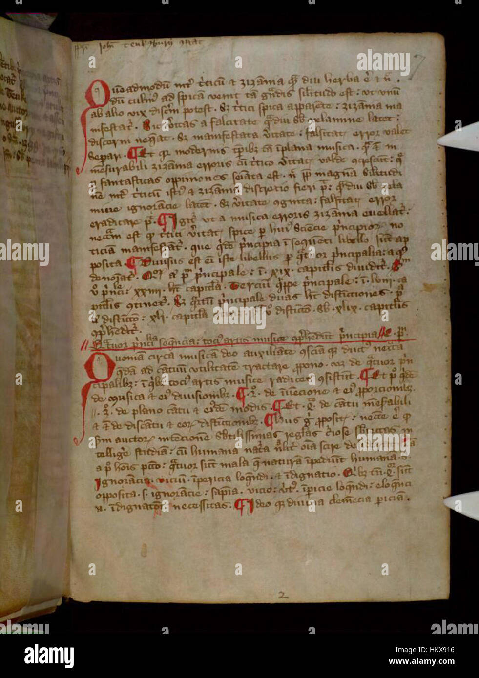 Das „Quattuor prinzipalia musicae“ ist eine antike Handschrift, die in den Bodleian Libraries untergebracht ist. Die wunderschön illustrierten Seiten geben Einblicke in die frühe westliche Musiktheorie und dienen als wertvolles historisches Dokument des Mittelalters. Stockfoto