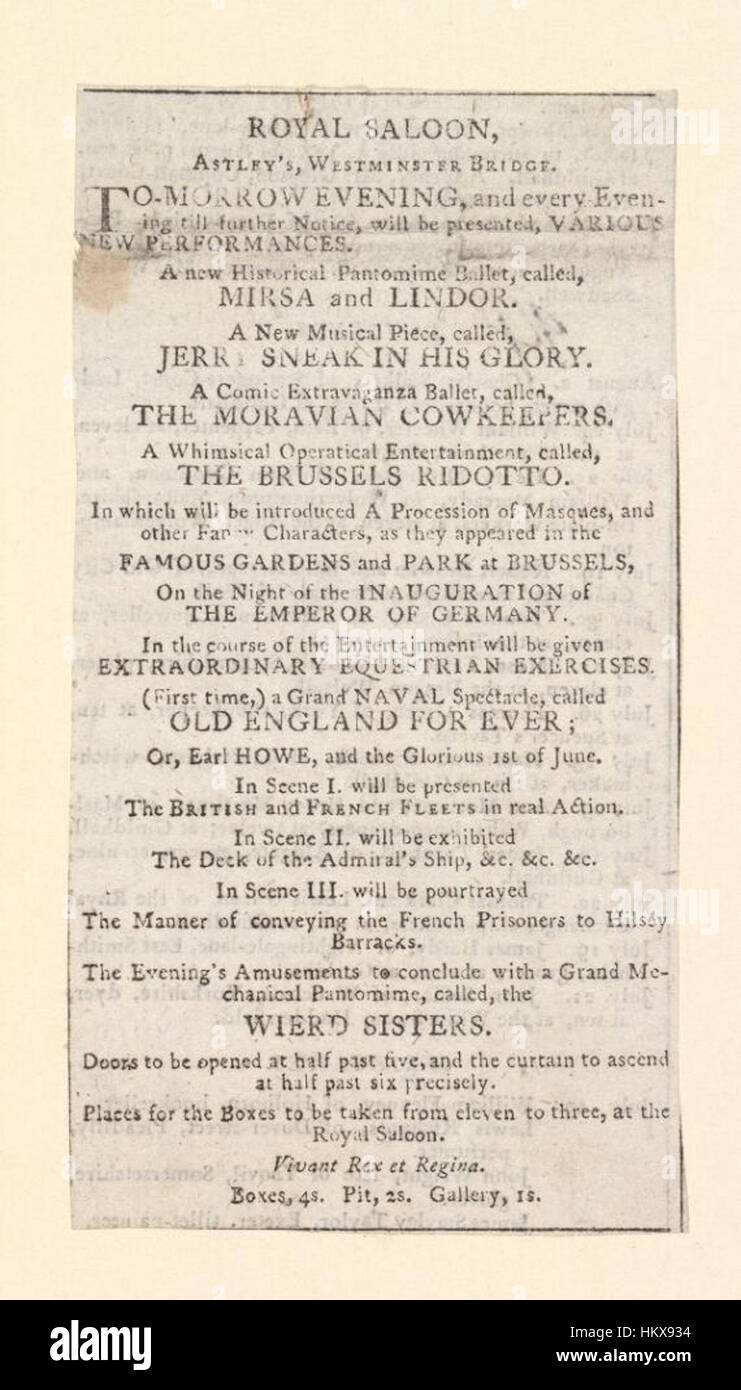 Dieses historische Bild zeigt den Royal Saloon bei Astley's, der sich in der Nähe der Westminster Bridge befindet. Die Sammlung der Bodleian Libraries bewahrt diese Momentaufnahme des Londoner Lebens aus dem 19. Jahrhundert auf und hält die lebendige soziale Szene fest. Stockfoto