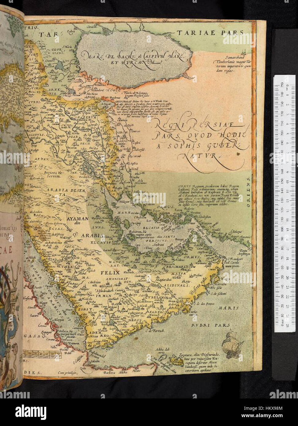 Diese Karte, Teil der Reihe „Theatrum Orbis Terrarum“, die in den Bodleian Libraries untergebracht ist, zeigt detaillierte geografische Merkmale. Er ist einer der frühesten Weltatlanten und bietet einen historischen Blick auf die Erdoberfläche aus dem 16. Jahrhundert. Stockfoto