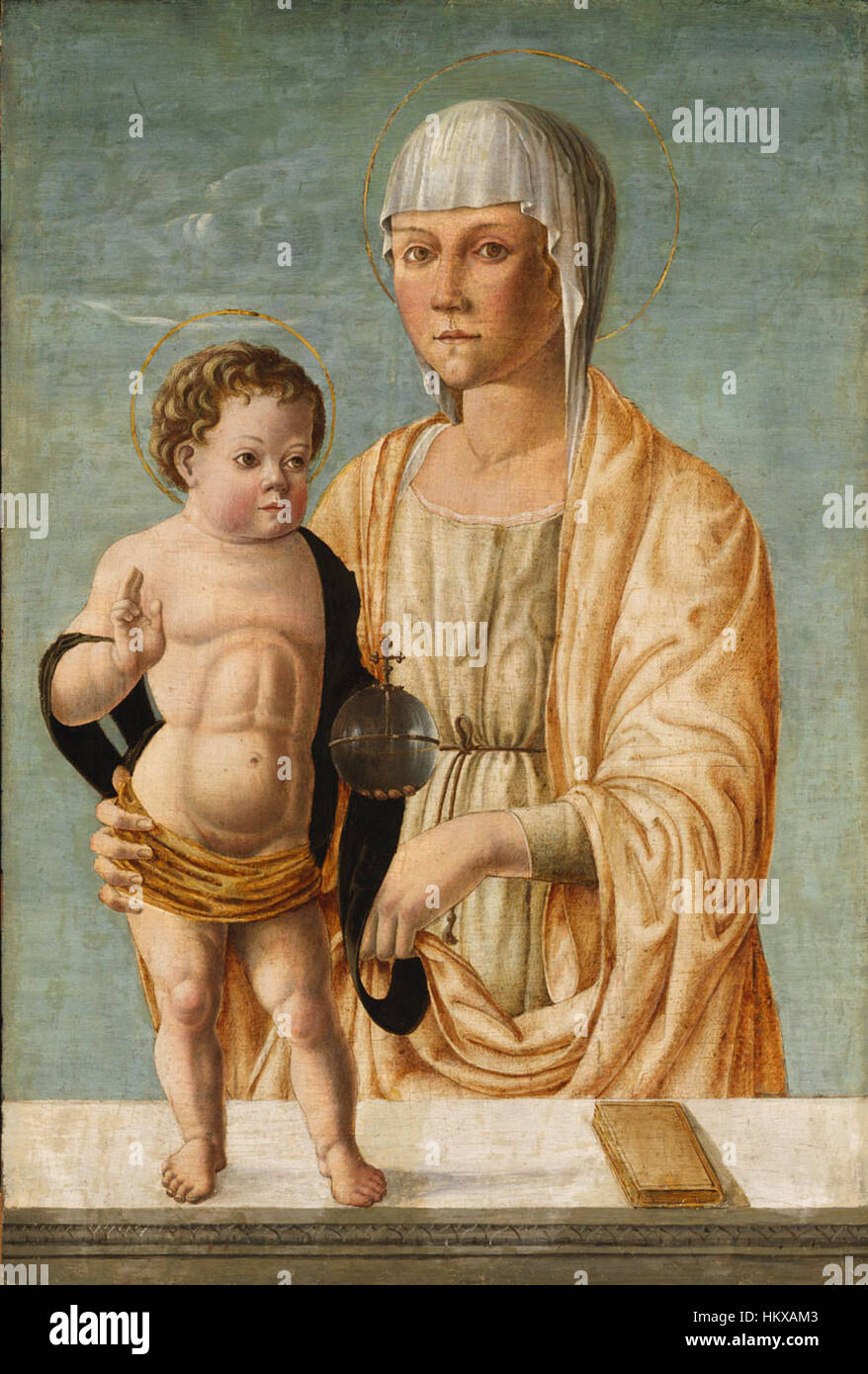 „Madonna e Bambino“ von Bono da Ferrara ist ein exquisites Beispiel für religiöse Kunst der Renaissance. Das Gemälde, das im Museo Belle Arti in Budapest untergebracht ist, zeigt die Madonna mit Kind in heiterer, klassischer Komposition. Stockfoto