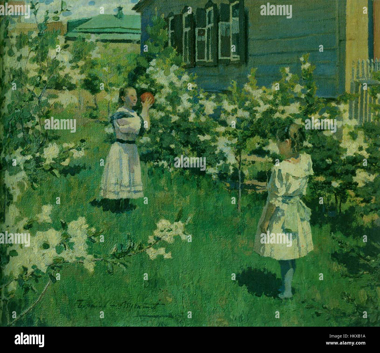 Borisov Musatovs „Maiblumen“ fängt das Wesen des Frühlings in einem lebendigen und zarten Stillleben ein. Musatow ist für seine Liebe zum Detail bekannt und vermittelt oft ein Gefühl der Ruhe und Harmonie mit der Natur, das in diesem blühenden Blumenwerk deutlich wird. Stockfoto