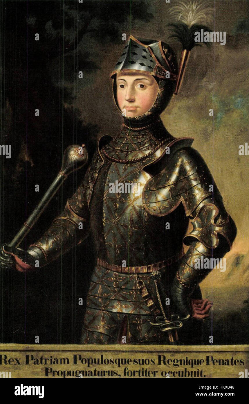 Dieses Porträt Ludwigs II. Von Ungarn von Borsos aus dem Jahr 1838 fängt die königliche und würdevolle Natur des ungarischen Monarchen ein. Das Gemälde reflektiert die detailgetreue Tracht und die historische Bedeutung der königlichen Herrschaft. Stockfoto