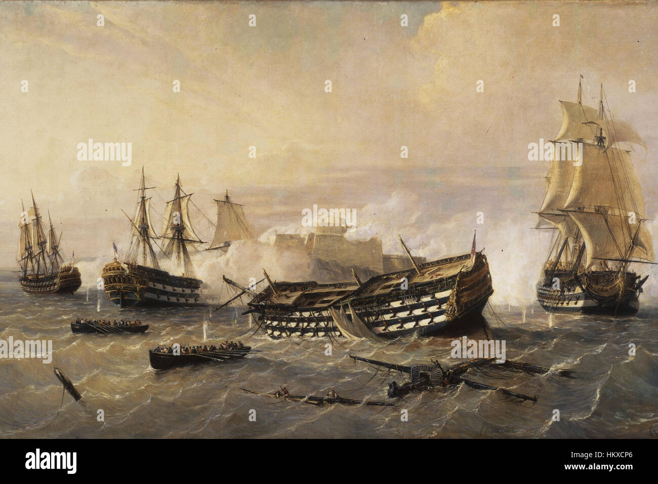 Das Gemälde *British Ships in the Sieben Years war Before Havanna* zeigt britische Kriegsschiffe, die sich auf eine Seeschlacht während des Siebenjährigen Krieges 1762 vorbereiten. Sie erfasst die militärische Stärke und Strategie der Marine, die während dieses kritischen Konflikts in den karibischen Gewässern eingesetzt wurden. Stockfoto Das Gemälde *British Ships in the Sieben Years war Before Havanna* zeigt britische Kriegsschiffe, die sich auf eine Seeschlacht während des Siebenjährigen Krieges 1762 vorbereiten. Sie erfasst die militärische Stärke und Strategie der Marine, die während dieses kritischen Konflikts in den karibischen Gewässern eingesetzt wurden. Stockfoto
