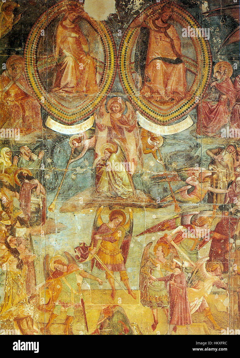 Das Gemälde von Buonamico Buffalmacco im Camposanto von Pisa ist ein Meisterwerk der italienischen Gotik. Das Werk veranschaulicht religiöse Themen und den Beitrag des Künstlers zur Kunst der Frührenaissance in Italien. Stockfoto