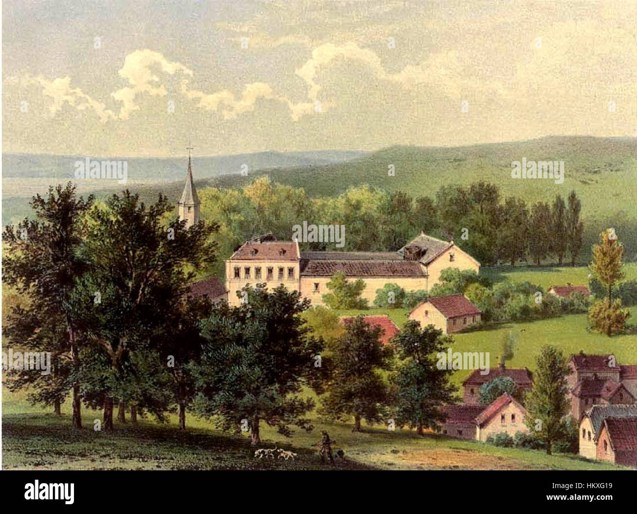 Die „Burg Vlatten Sammlung Duncker“ ist eine historische Kunstsammlung, die mittelalterliche deutsche Burgarchitektur zeigt und einen visuellen Überblick über die Vergangenheit und Architekturgeschichte der Region bietet. Stockfoto