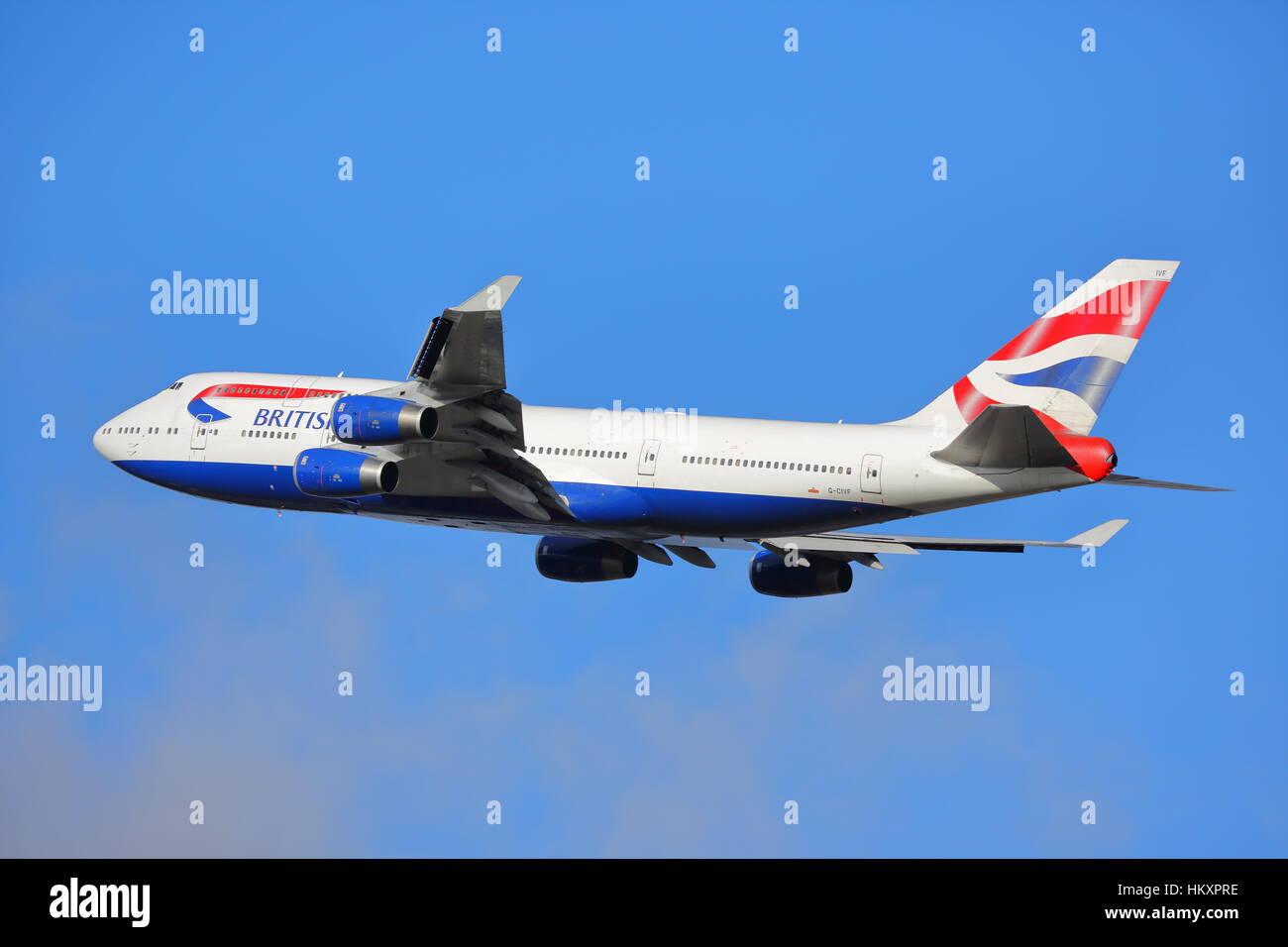 British Airways Boeing 747-400 G-CIVF ausgehend von London Heathrow Airport, Großbritannien Stockfoto
