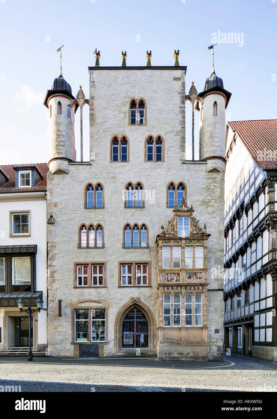 Tempelhaus oder Tempelherrenhauses am Markt quadratisch, frühe gotische Stadthaus, Hildesheim, Niedersachsen, Deutschland Stockfoto