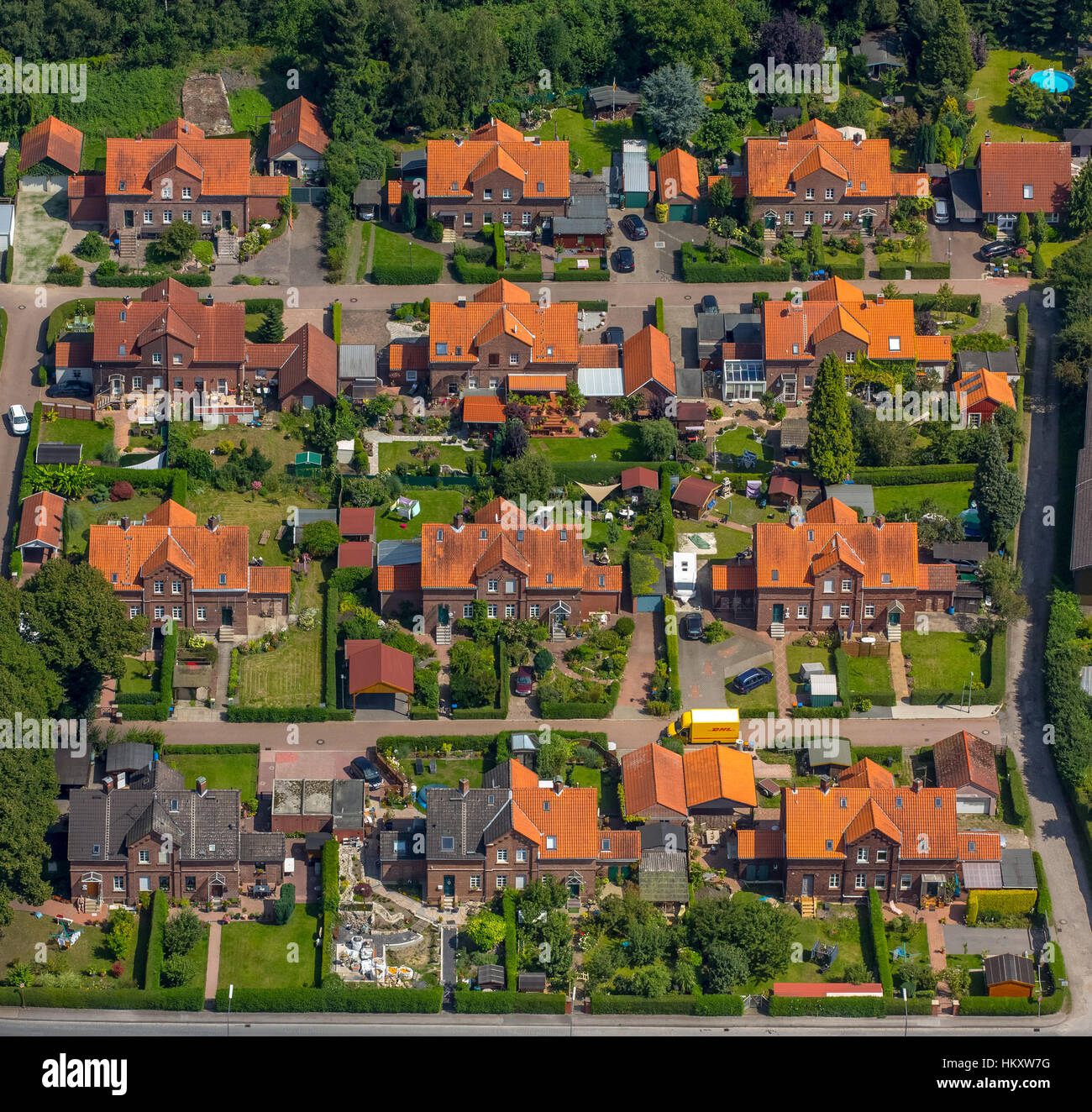 Wohngebiet Alte Kolonie, Bergmann Siedlung, Herne, Ruhr District, North Rhine-Westphalia, Deutschland Stockfoto