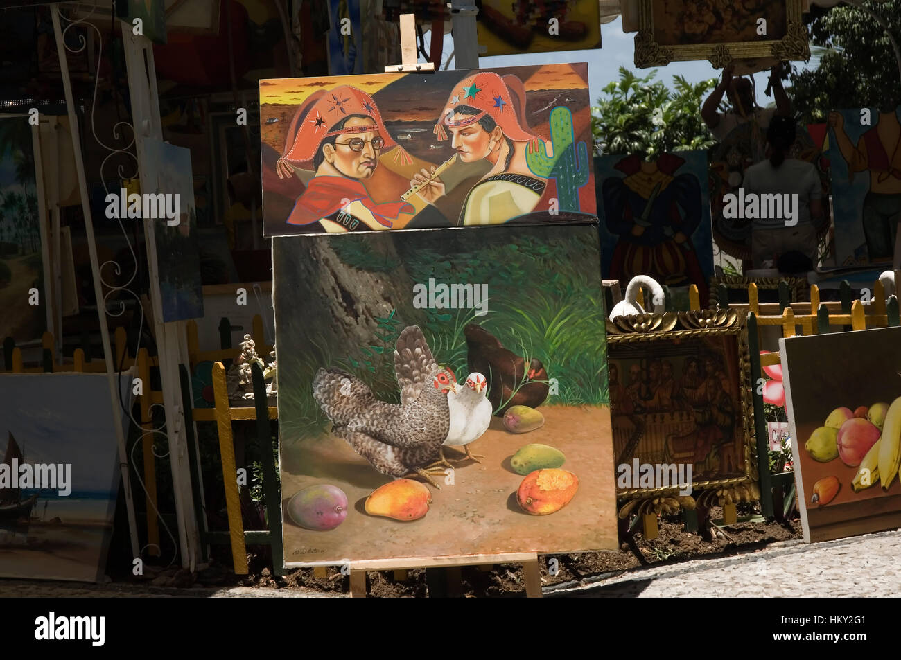 Naive Malerei in einem Souvenir Shop, Olinda, Pernambuco, Brasilien Stockfoto