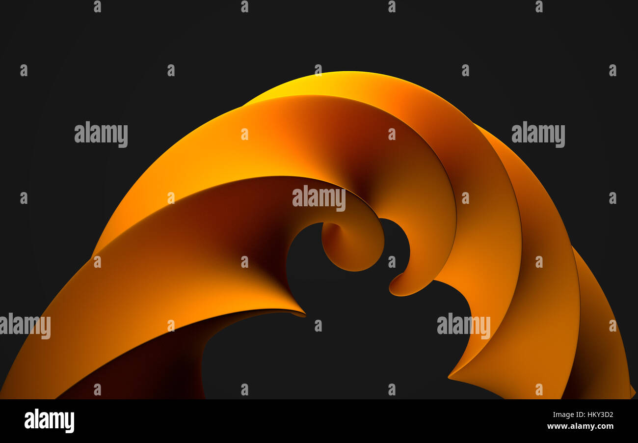 Orange Spirale als abstrakte Objekt auf dem dunklen Hintergrund. 3D-Bild dargestellt. Stockfoto