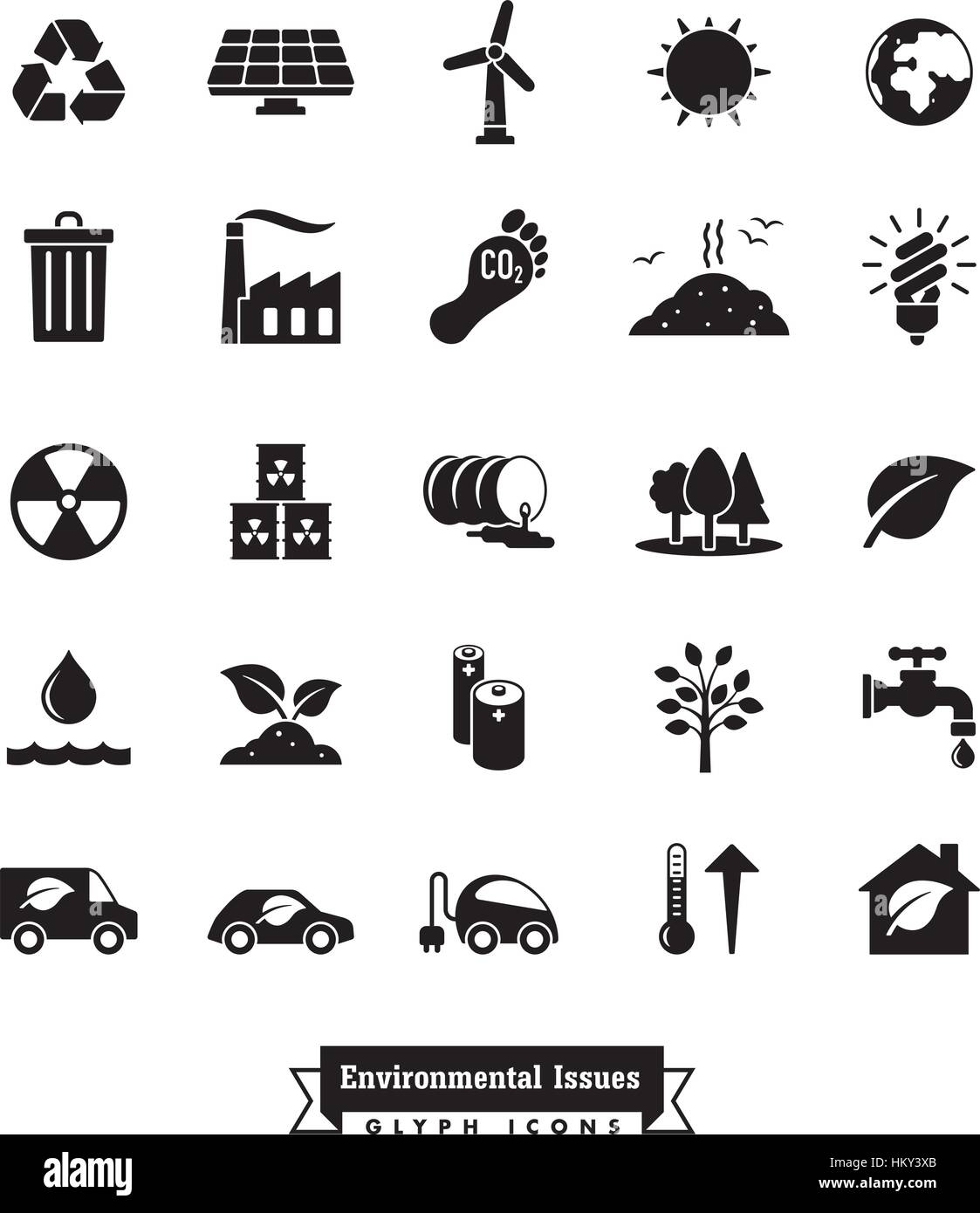 Sammlung von Umwelt- und Klimaschutz im Zusammenhang mit Vektor-Glyph-icons Stock Vektor