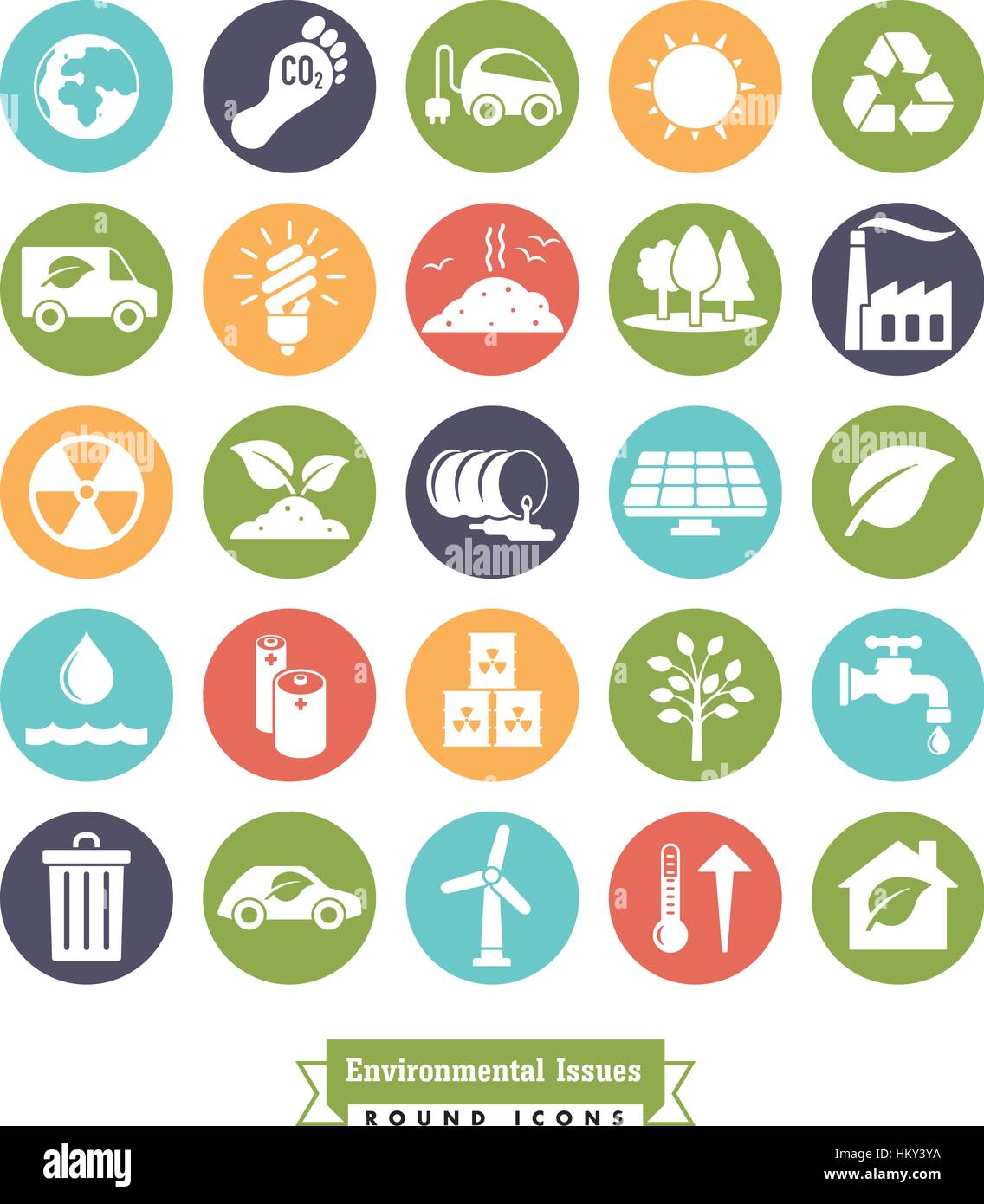 Sammlung von Umwelt- und Klimaschutz im Zusammenhang mit runden Farbe Vektor-icons Stock Vektor
